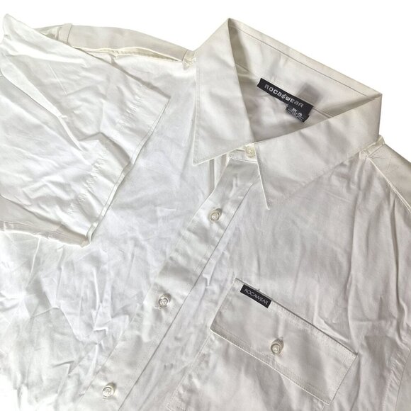 Rocawear Mens Button Up Shirt 2XL Solid White 100% Cotton Short Sleeve - Picture 1 of 6